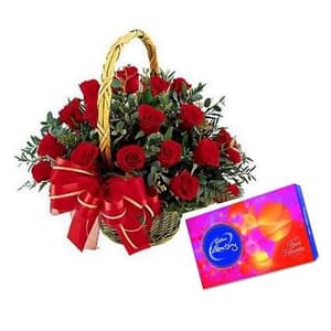 Red Roses Basket with Celebration Pack